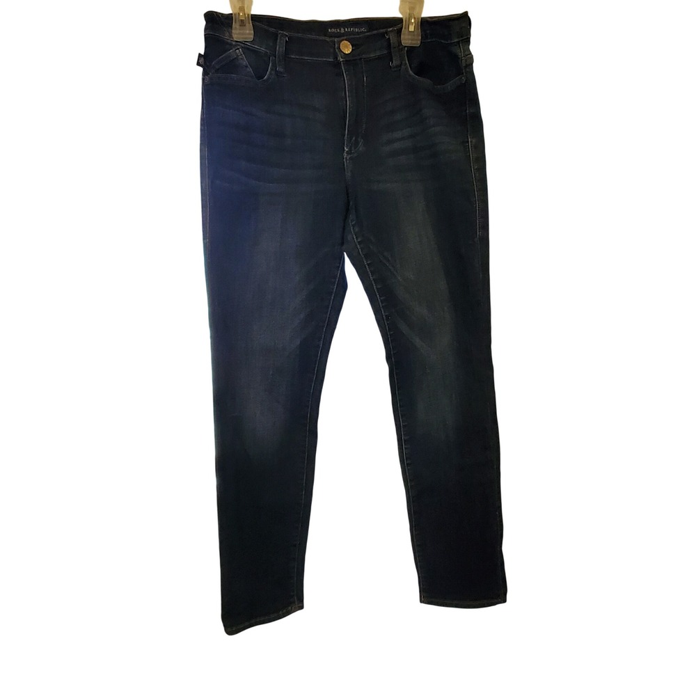 Rock & Republic Berlin Distressed Dark‎ Wash Denim Jeans Size 14 M